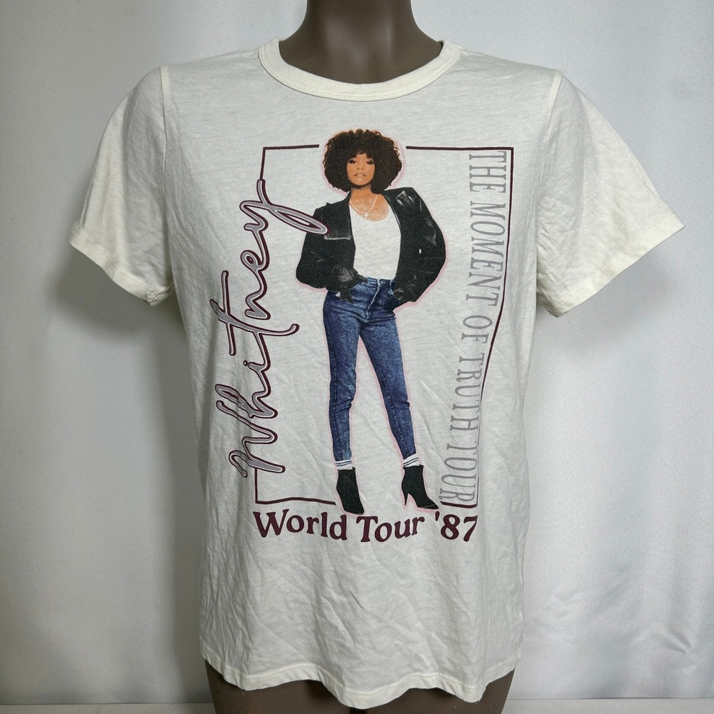 Whitney Houston The Moment of Truth World Tour '87 Cream T-Shirt Women's MEDIUM